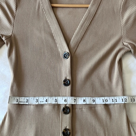 ANN TAYLOR Tan Ribbed Button Front Midi Dress Size XXSP - Picture 9 of 12